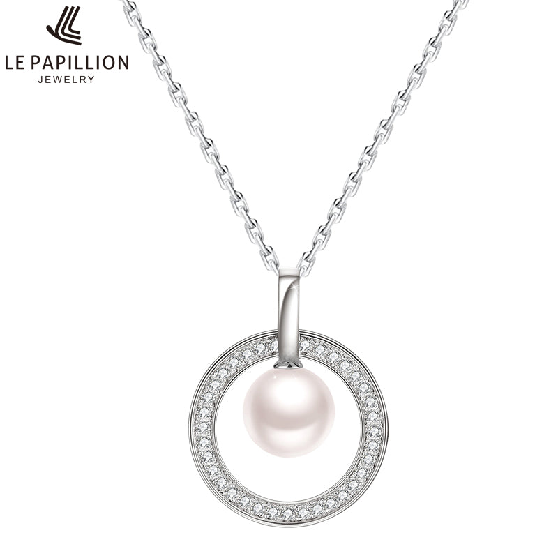 LE PAPILLION 2020 Fine Jewelry 925 Sterling Silver Women Necklace Circles Inlaid Zircon Pearl Pendant Necklace Fashion Collares