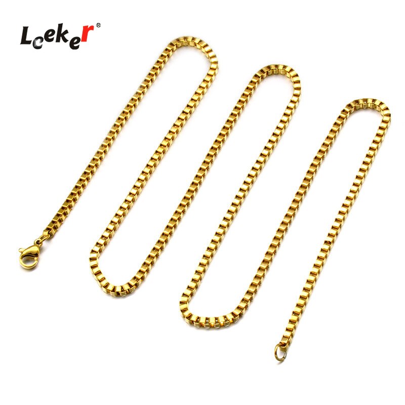 LEEKER 2021 Stainless Steel Box Necklace for Men Women Cuba Link Chain Chokers Vintage Jewelry on the neck 378 K2