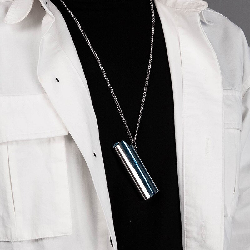 LEEKER 2021 trendy rainbow color lighter shell pendant stainless steel necklace for men gold silver color chain 302 LK1