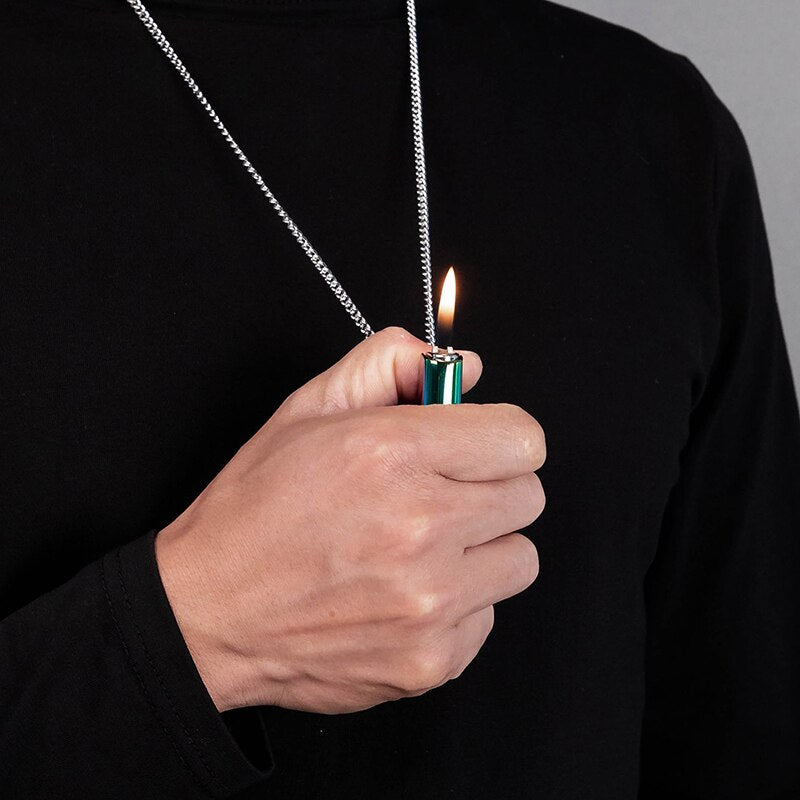 LEEKER 2021 trendy rainbow color lighter shell pendant stainless steel necklace for men gold silver color chain 302 LK1