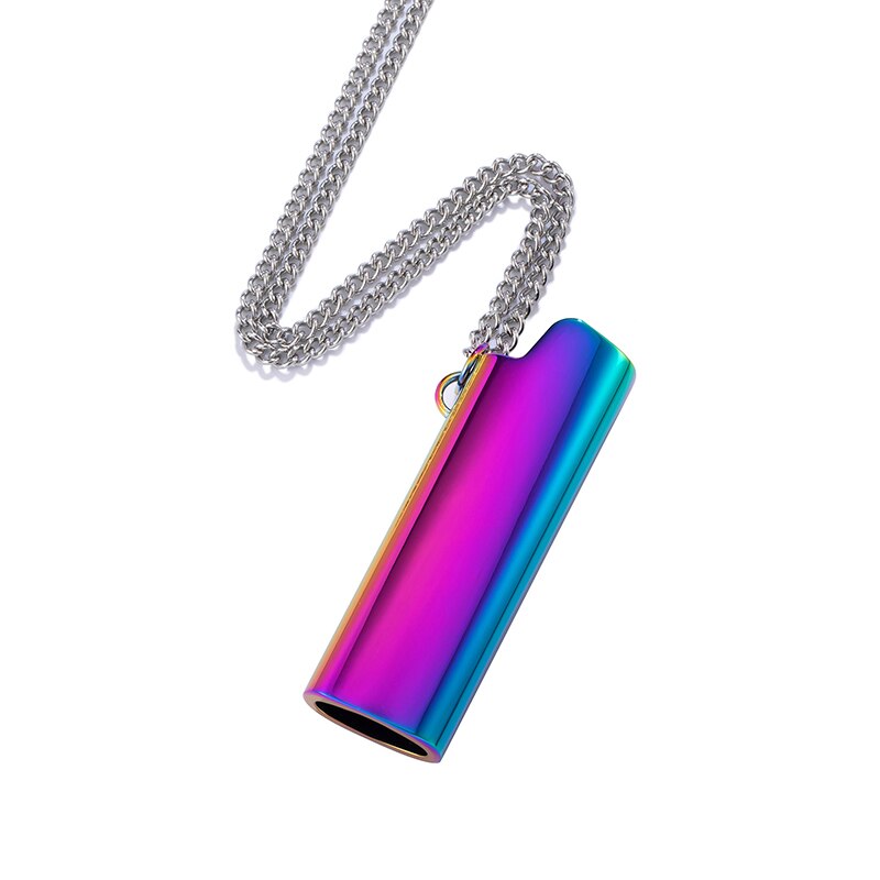 LEEKER 2021 trendy rainbow color lighter shell pendant stainless steel necklace for men gold silver color chain 302 LK1