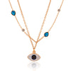 LEEKER Blue evil eye Cubic Zirconia jewelry Stainless Steel Necklace Gold Color Pendant Double Neck bijoux 332 K2