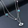 LEEKER Blue evil eye Cubic Zirconia jewelry Stainless Steel Necklace Gold Color Pendant Double Neck bijoux 332 K2