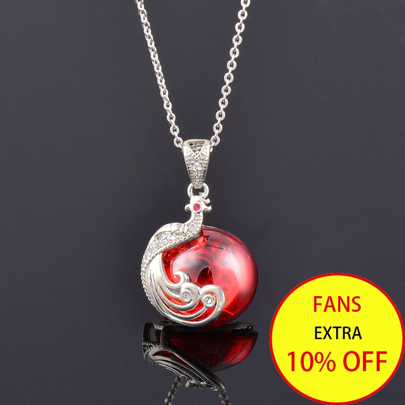 LEEKER Red Corundum Round Pendant necklaces Rose Gold Silver Color women's chain Peacock wedding accessories Jewelry 253 LK6