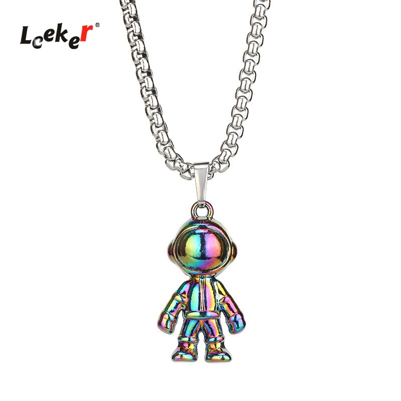 LEEKER cool astronaut pendant stainless steel necklace men trendy simple rainbow color jewelry 2021 295 LK2