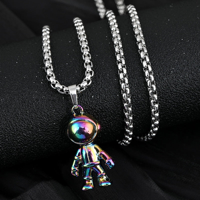 LEEKER cool astronaut pendant stainless steel necklace men trendy simple rainbow color jewelry 2021 295 LK2
