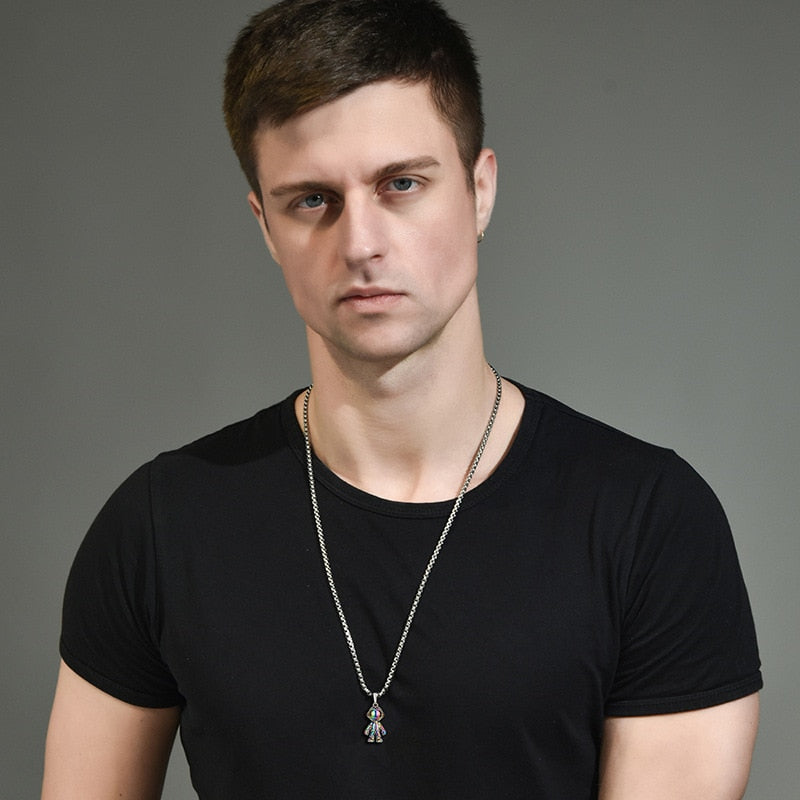 LEEKER cool astronaut pendant stainless steel necklace men trendy simple rainbow color jewelry 2021 295 LK2