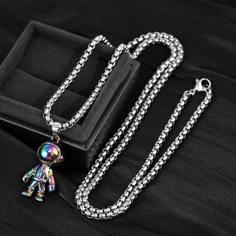 LEEKER cool astronaut pendant stainless steel necklace men trendy simple rainbow color jewelry 2021 295 LK2