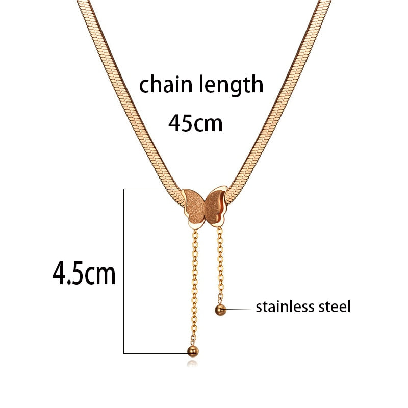 LEEKER rose gold color butterfly stainless steel necklace for women lady hip hop jewelry 341 LK6