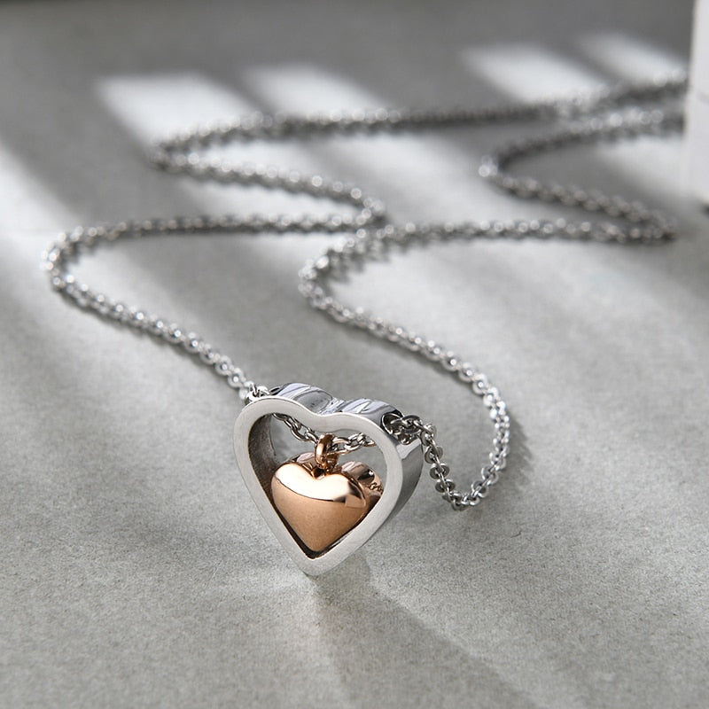 LEEKER rose gold color heart pendant stainless steel necklace for women lady hip hop jewelry 342 LK6