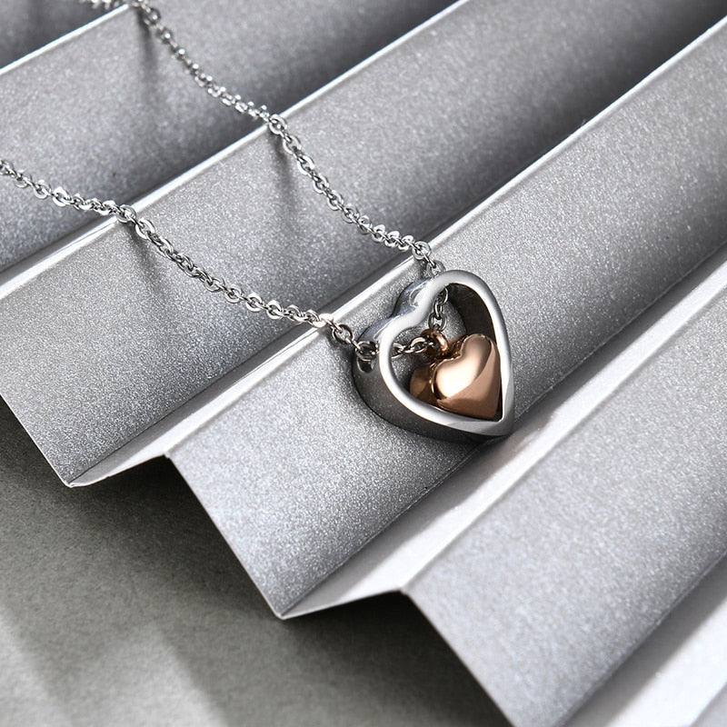 LEEKER rose gold color heart pendant stainless steel necklace for women lady hip hop jewelry 342 LK6