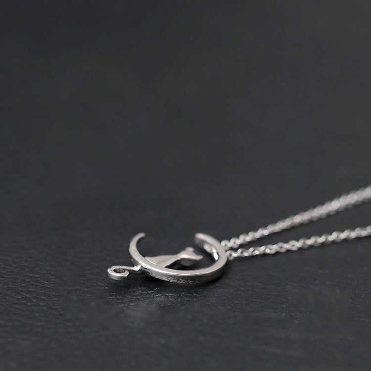 100% 925 Sterling Silver Cat/Kitten Sit on Moon Pendant & Chain Valentine's D Gift For Women Animal Jewelry Necklace