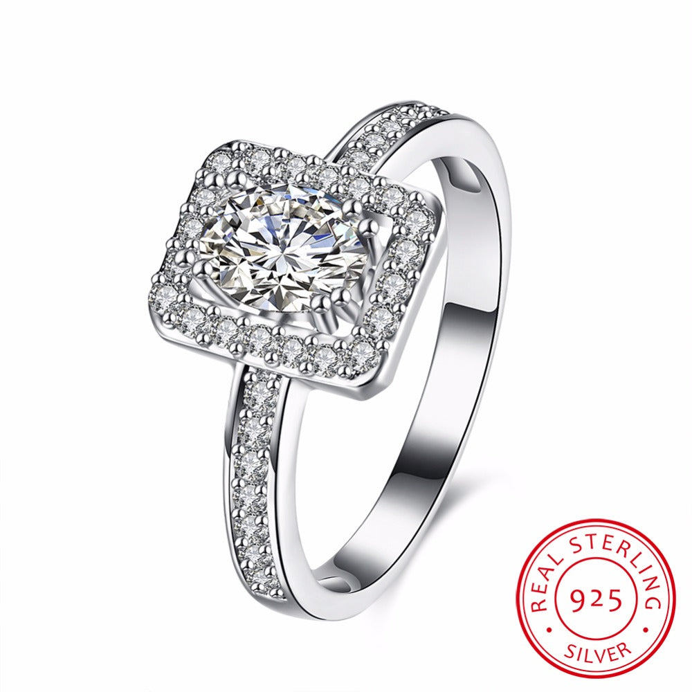 2020 Hotting Sale Fashion Rings 925 Silver Ring Rectangle Shape Rings For Lovers Wedding Aneis de Prata
