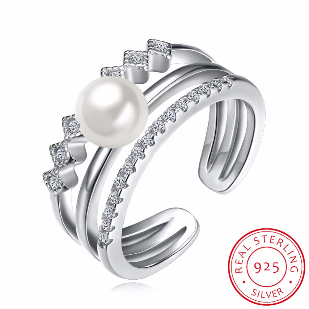 2020 New 925 Sterling Silver Elegant Lo Crown Natural Freshwater Pearl Rings for Women Ring Fine Jewelry