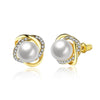 2020 New 925 Sterling Silver Fine Jewelry White Crystal Pearl & Clear Cz Luminous Love Knots Stud Earrings Elegant Women