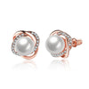 2020 New 925 Sterling Silver Fine Jewelry White Crystal Pearl & Clear Cz Luminous Love Knots Stud Earrings Elegant Women