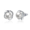 2020 New 925 Sterling Silver Fine Jewelry White Crystal Pearl & Clear Cz Luminous Love Knots Stud Earrings Elegant Women