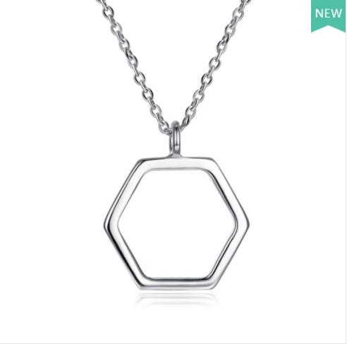 2020 New 925 sterling silver Hexagon necklace for Women Simple Plain Long Chain Fine Jewelry Geometric Necklace