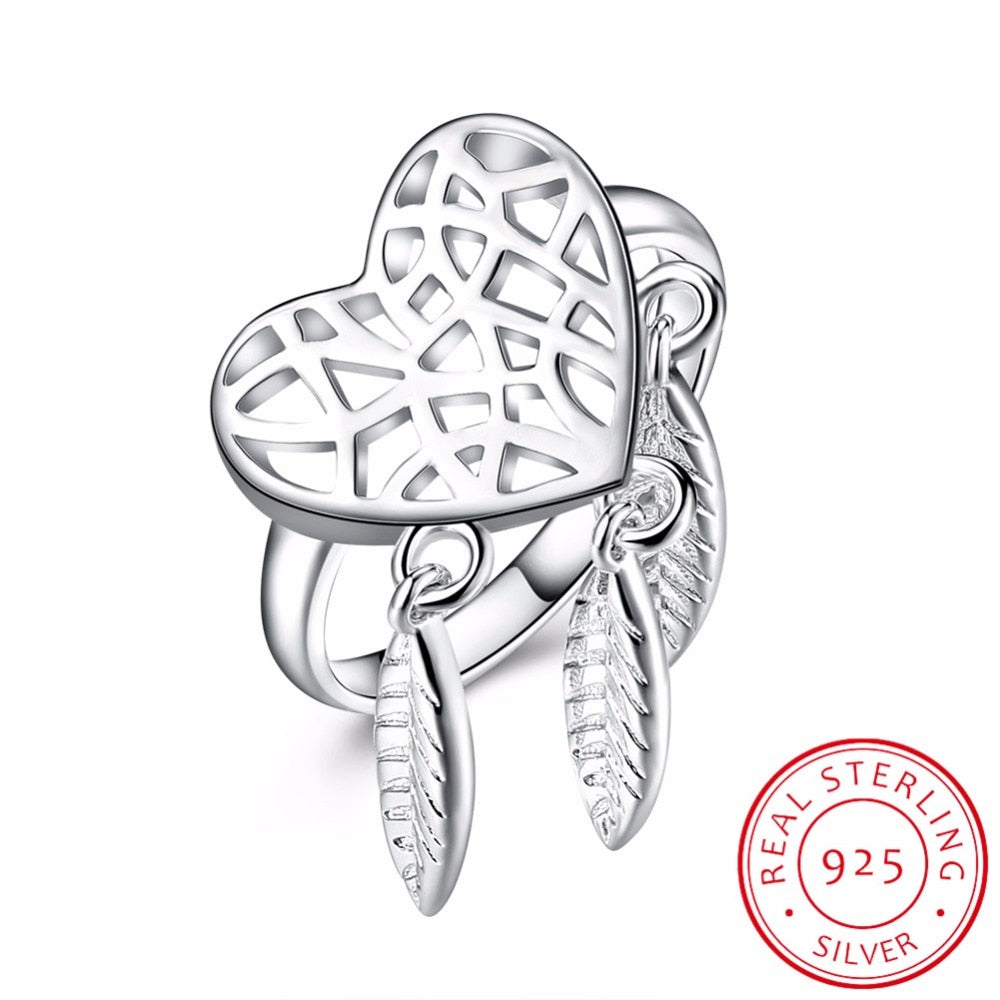 2020 New Arrival Charming Jewelry Accessories Dream Catcher Ring Feather Tassel Heart Shaped 925 Sterling Silver Ring