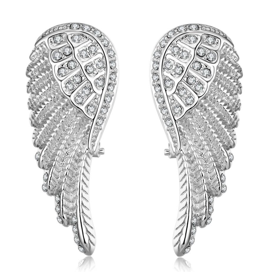 2020 New Style Fashion Ear Cuff 925 Sterling Silver Jewelry Inl Austrian Crystal Angel Wings Stud Earring Fine Jewelry