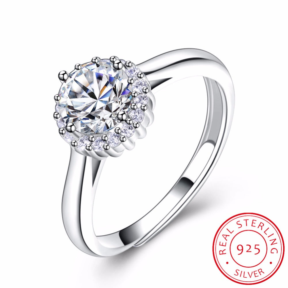 2020 New Fashion 11mm Shiny Zirconia Design 925 Sterling Silver Adjustable Ring for Women Fine Jewelry Christmas Gift