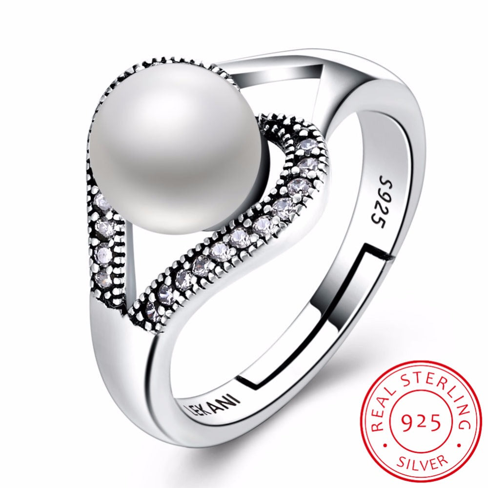 2020 New Fine Jewelry 925 Sterling Silver Ring For Women Classic Design Pearl Engagement Ring Adjustable Size