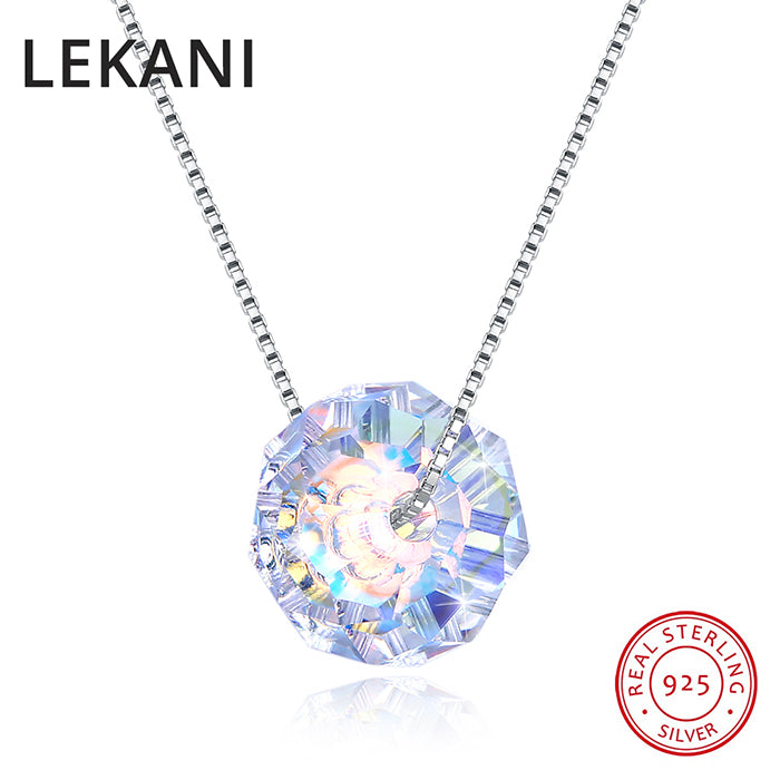925 Silver Fine Jewelry Colorful Briolette Beads Crystals From Swarovski Pendant Necklace Simple Chain Collares For Women
