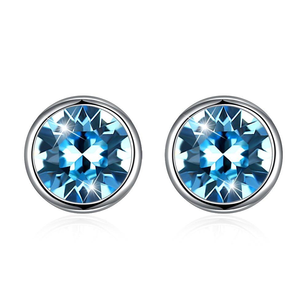 925 Sterling Silver 8mm Round Crystals From Elements Fashion Stud Earrings Fine Jewelry For Women Party Gift