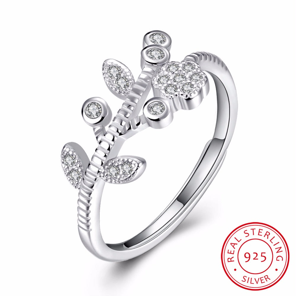 925 Sterling Silver Branch Flowers Rings For Women Fashion Lady Finger Ring Opening resizable 925 silver Fine jewelry