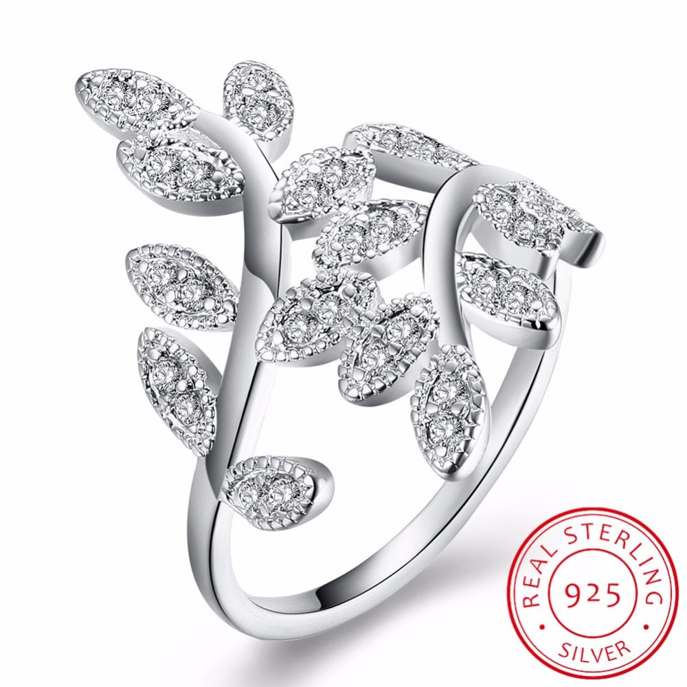 925 Sterling Silver Branch Tree Leaf Open Rings For Women Fashion Lady Prevent Allergy Sterling-silver-jewelry Anillos