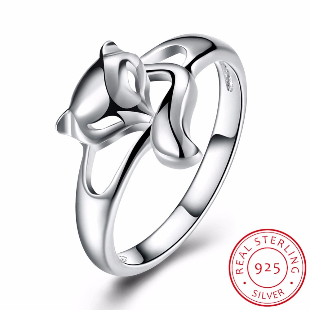 925 Sterling Silver Cat Face Ring Design Cute S925 Jewelry Cat Ring For Women Young Girl Child Freeshipping