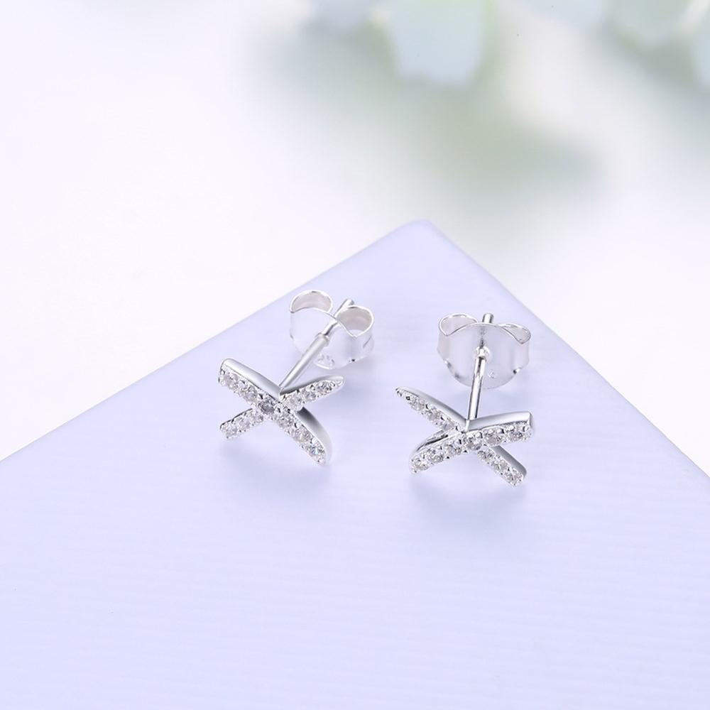 925 Sterling Silver Fine Jewelry X Studs Earrings Geometric Minimalist Earrings for Women Cross Earrings 2020 Hot Sale