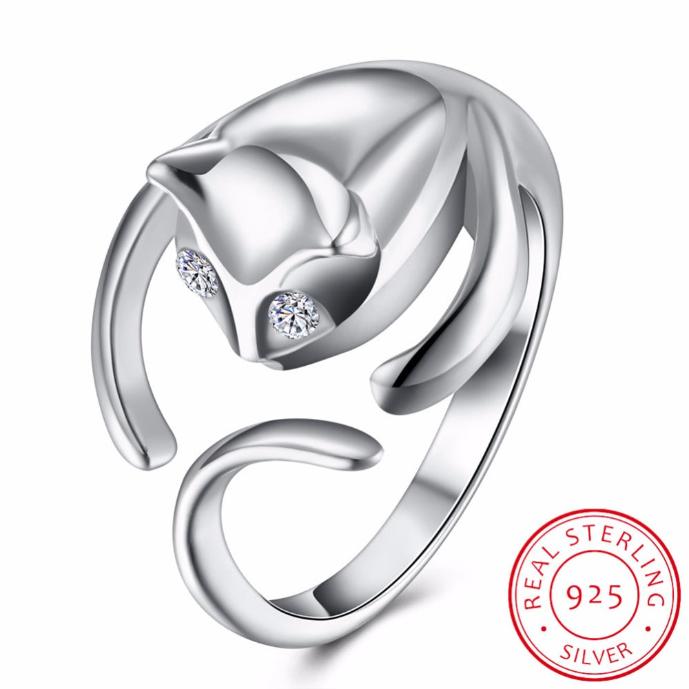 925 Sterling Silver Hippie Vintage Anel Punk Kitty Wedding Ring Boho Chic Knuckle Animal Cat Rings For Women Fine Jewelry