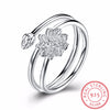 925 Sterling Silver Lotus Flowers Open Rings For Women Vintage Style Lady High-quality Fine Jewelry