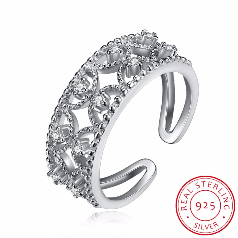 925 Sterling Silver Luxury Crystal Butterfly Rings for Women Fine Jewelry Fashion Open Adjustable Finger Ring