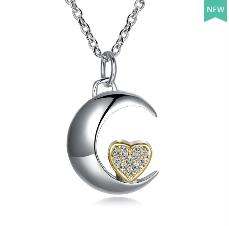 925 Sterling Silver Moon Star Pendant Necklaces with Austrian Crystal for Women Genuine Silver Fine Jewelry