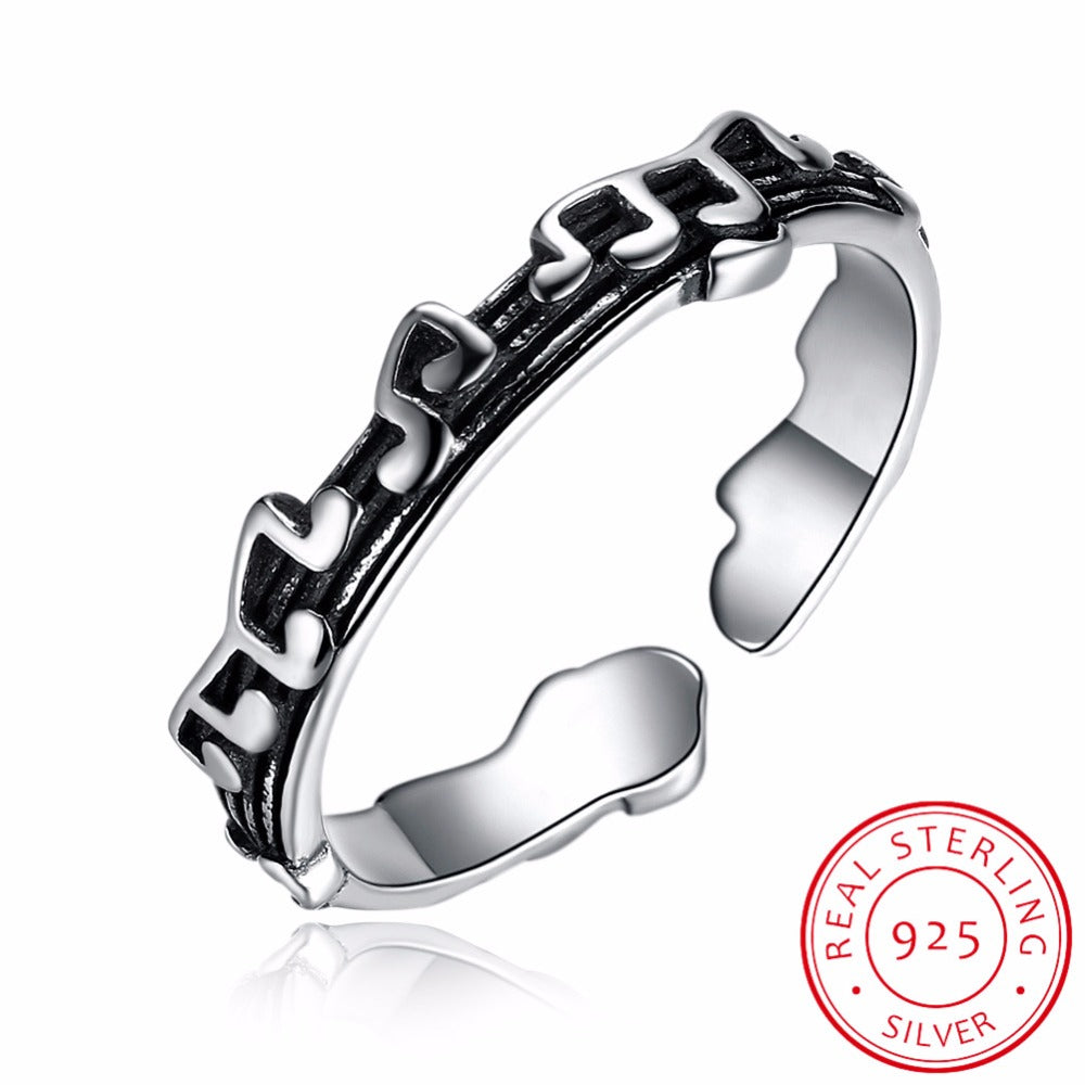 925 Sterling Silver Music Note Adjustable Rings Treble Clef Fine Jewelry Heart Charm Music Ring Gift For Women Female
