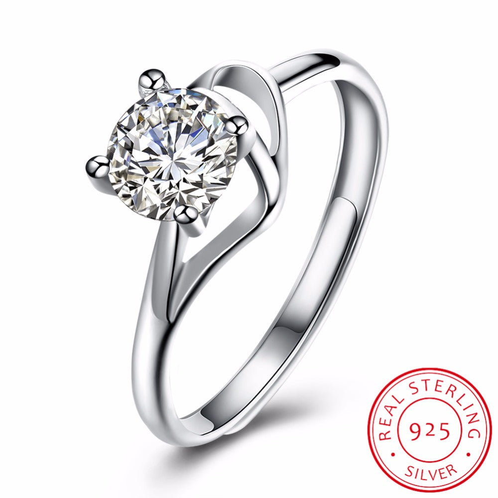 925 Sterling Silver Propose Ring 6mm 4 Prong Claw Single Zirconia Anillos Mujer Engagement Fine Jewelry Rings Aneis