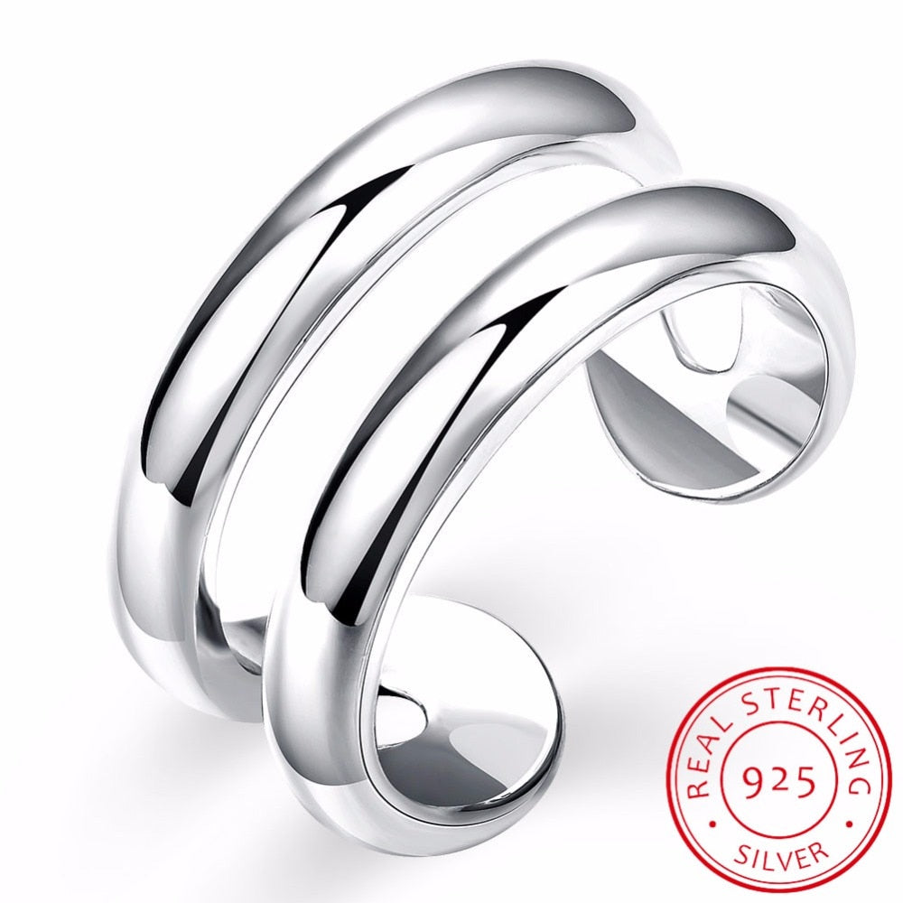 925 Sterling Silver Ring Opening Double Lines With CZ Setting Vintage Fashion Silver Engagement Fine Jewelry