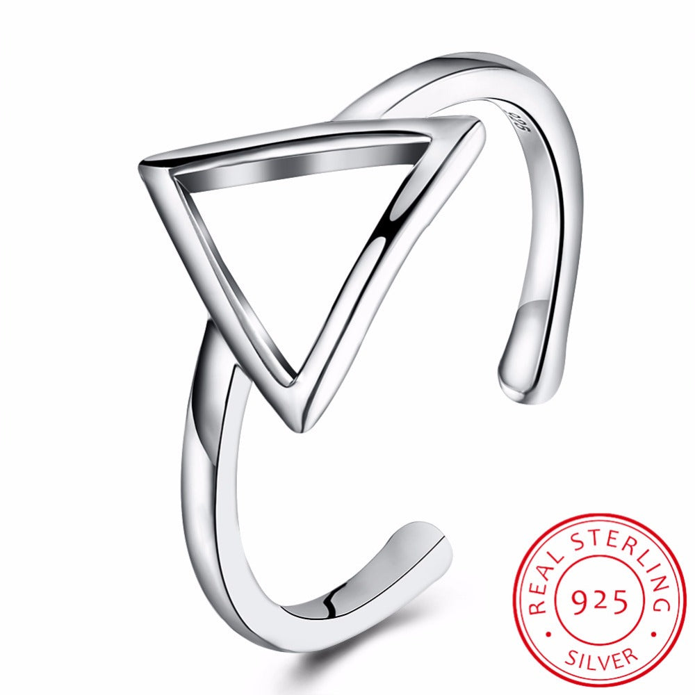 925 Sterling Silver Rings 2020 New Fashion Simple Jewelry Adjustable Geometric Triangle Rings for Women Wedding Gifts