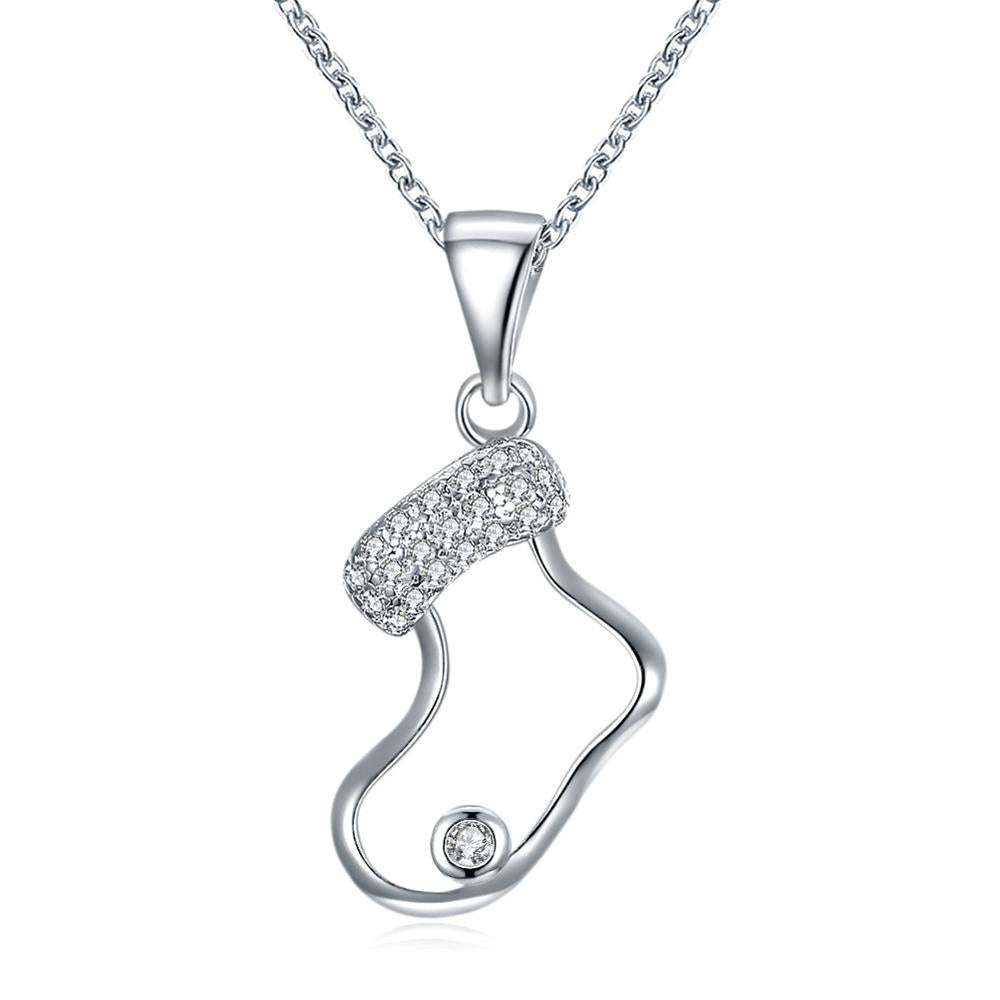 925 Sterling Silver Socks Pendant Necklace With Rhinestones Chokers Necklaces For Women Genuine Silver Fine Jewelry