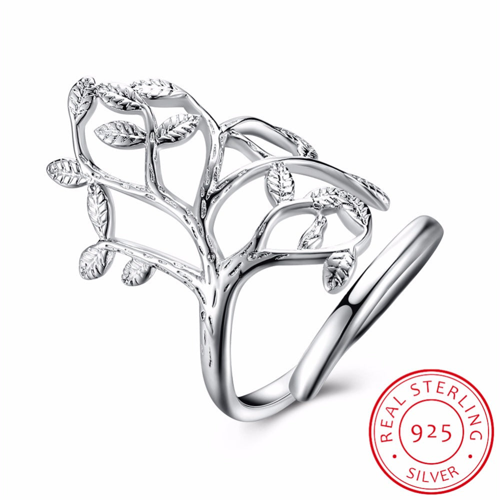 925 Sterling Silver Sprouting Little Tree Open Ring For Women Adjustable Size Tree Shaped Wrap Ring Fine Jewelry