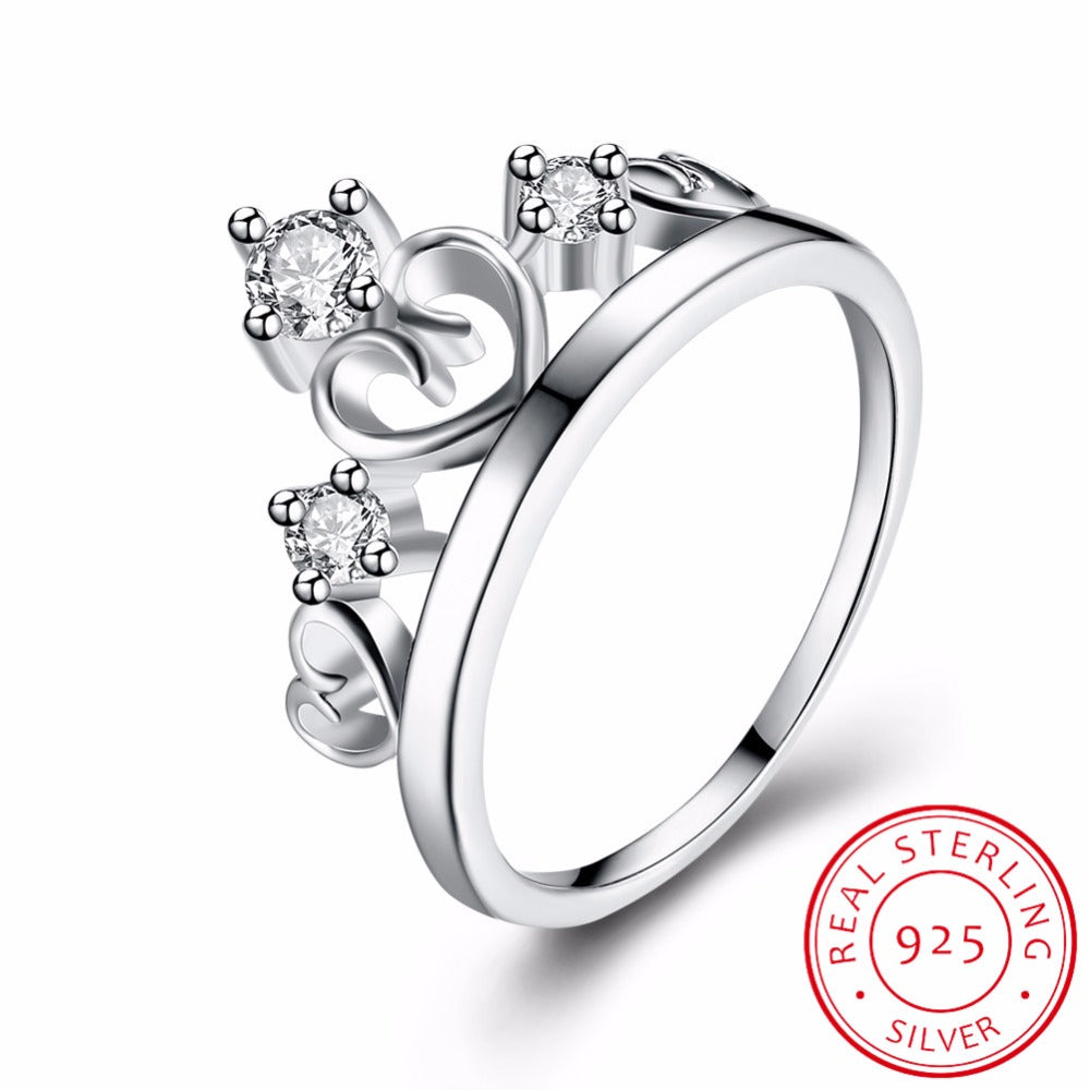 925 Sterling Silver Wedding Jewelry Finger Crystal Heart Crown Rings For Women New Lover Cubic Zirconia Female Ring
