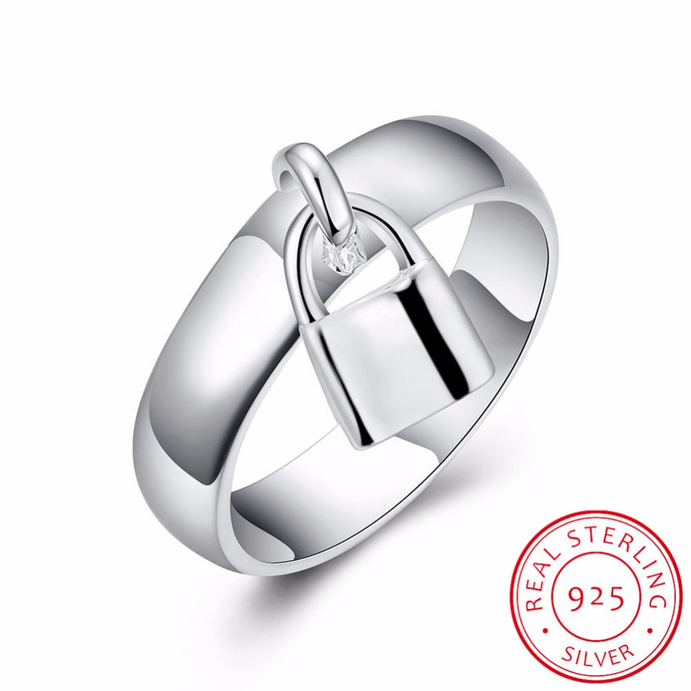 925 Sterling Silver full crystal lock rings anillos bague, fashion anel feminino women ring cristal jewelry accesorios