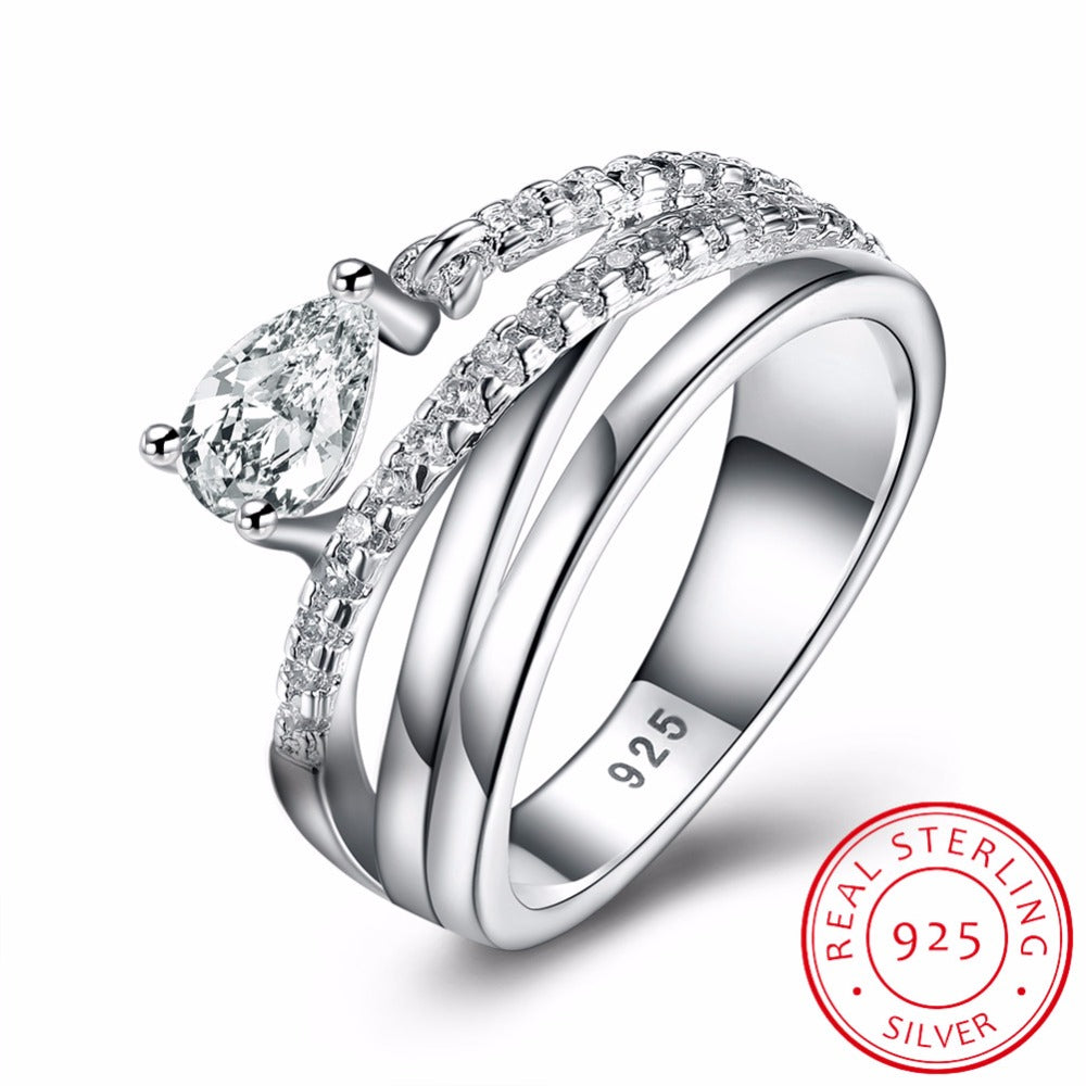 Anel Feminino Cross Wedding Crystal Water Drop Ring Anillos Mujer Jewelry 925 sterling silver Rings For Women