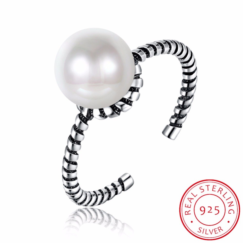 Antique 925 Sterling Silver Freshwater Pearl Braided Open Adjustable Rings Vintage Jewelry For Women Wedding Rings LR0278