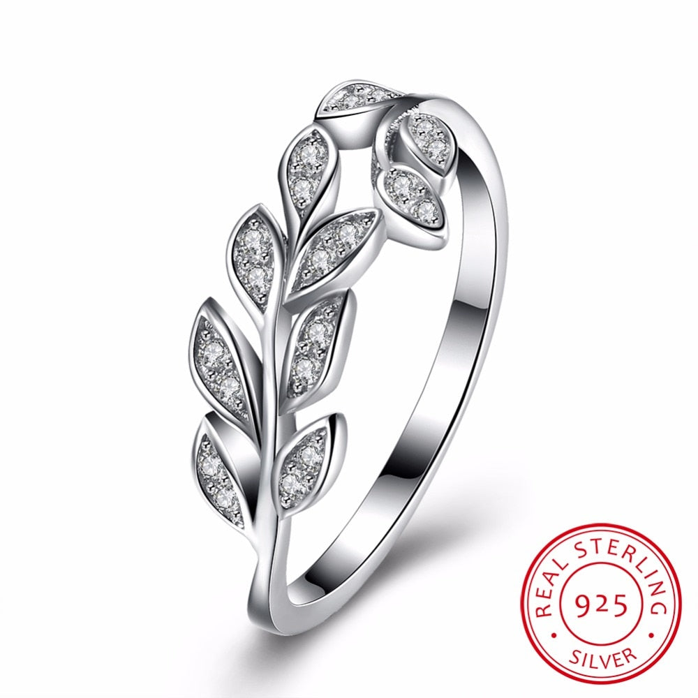 Authentic 925 Sterling Silver Dazzling Olive Branch Zirconia Rings for Women Engagement Wedding Silver 925 Ring