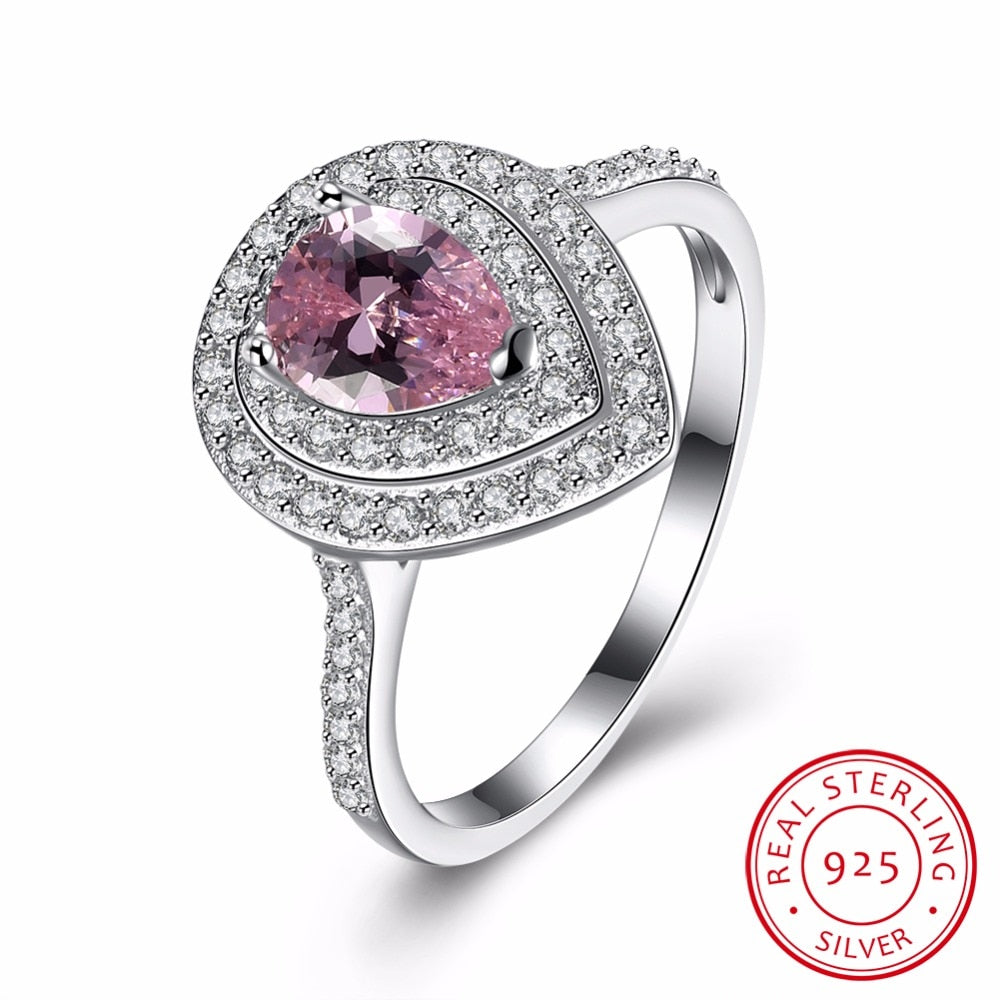 Big Water Drop 6 ct Zirconia Ring 3 Prong Setting with Micro Paved CZ Stone Around 925 Sterling Silver Rings for Woman