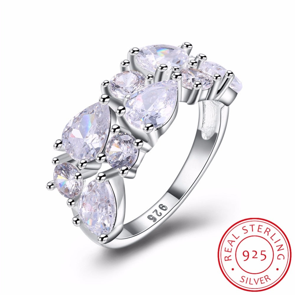 Bijouterie Female Wedding Jewelry White AAA CZ Stone Water Drop Rings Brand Party Silver Finger Ring anel feminino