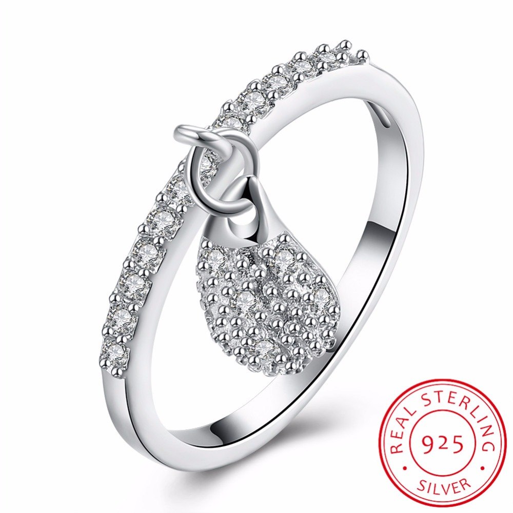 Brand 2020 Clear Zirconia Water drop Charms Rings For Women High Quality Lady Prevent Allergy 925 Sterling-silver-jewelry